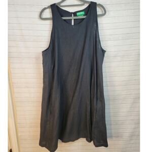 United Colors of Benetton 100% Pure Linen Sleeveless Mini Black Dress , sz Large